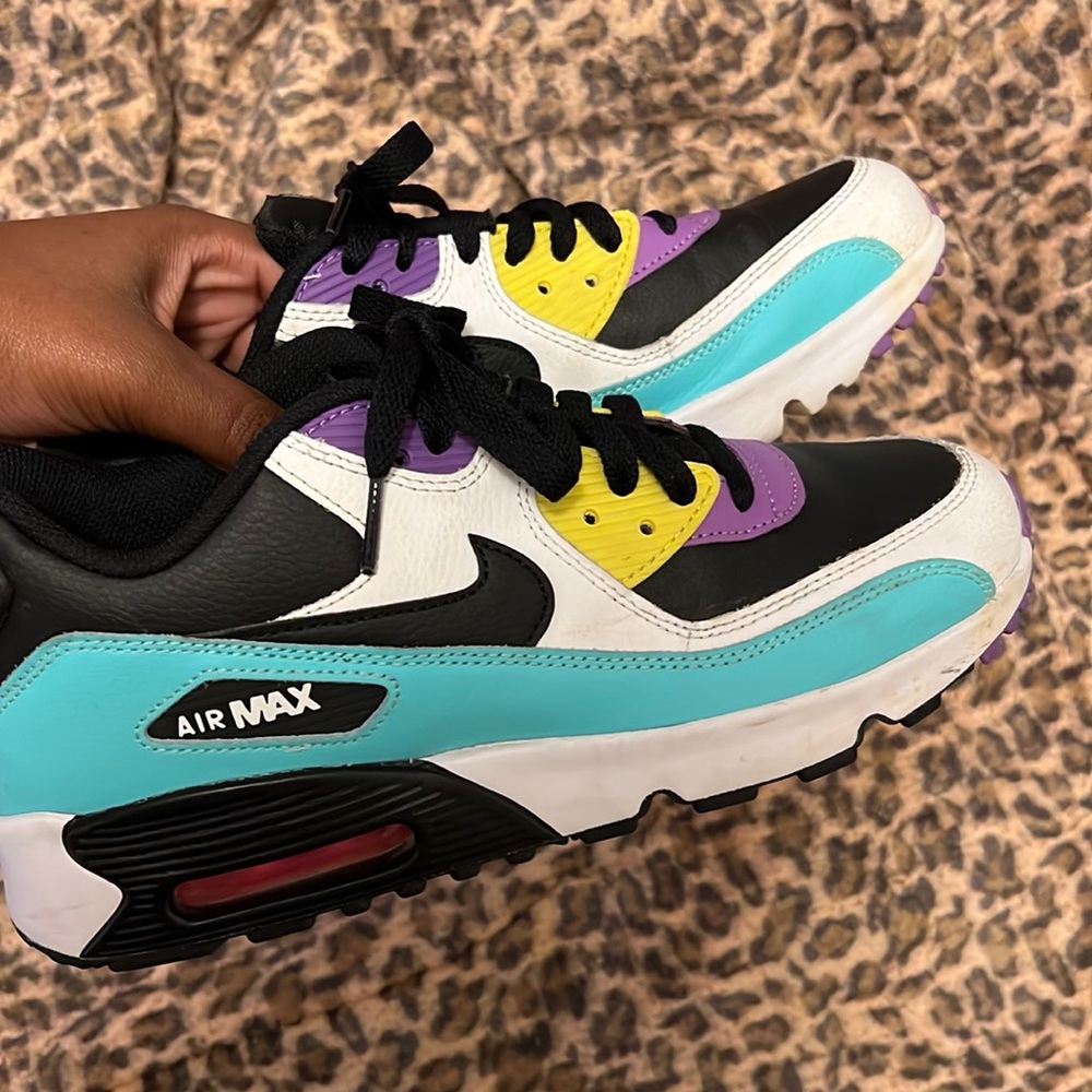 purple, black, green, and blue air max 90 essentials
